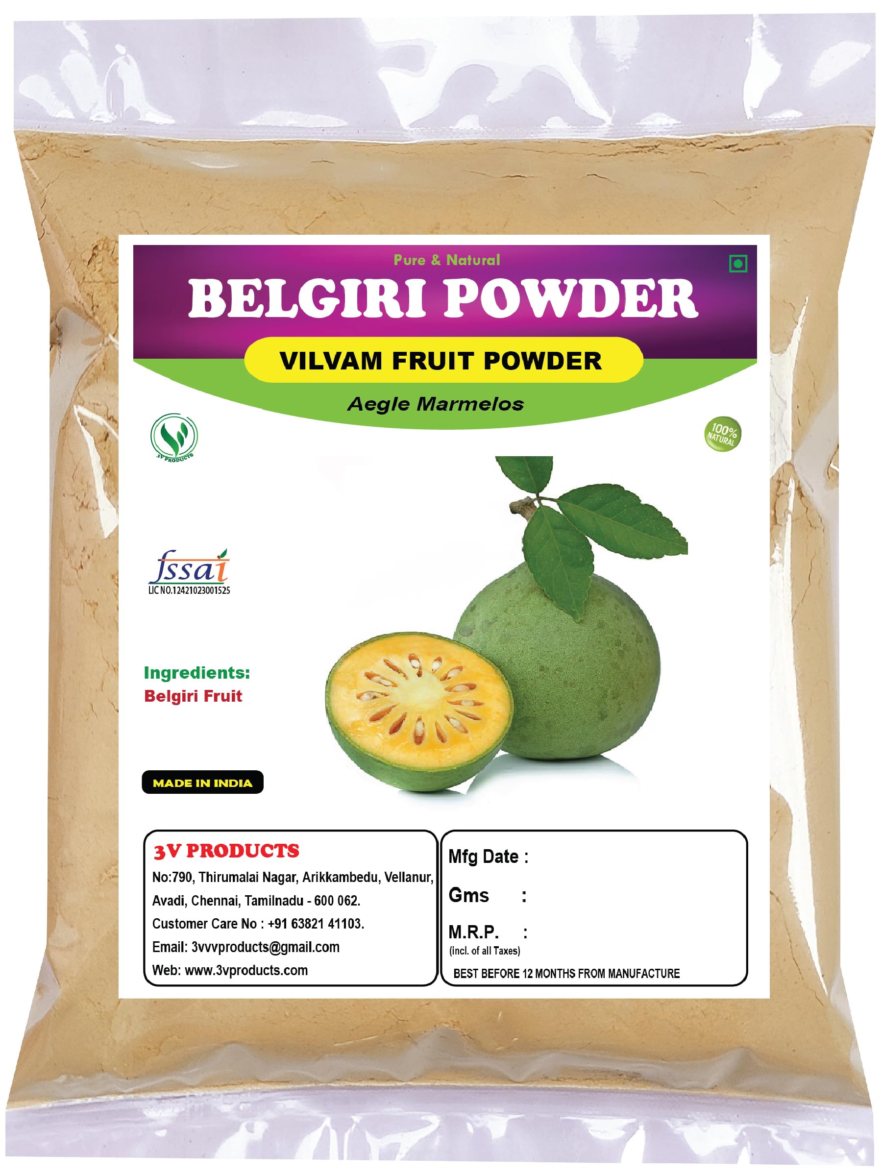 Organic Belgiri Powder 100Gm - Vilvam Fruit | Bealgiri Fruit | Bael Phal Dry | Bilva | Aegle Marmelos | Wood Apple for Diabetes | Cholesterol | Body Heat Reduce | Gastric | Constipation