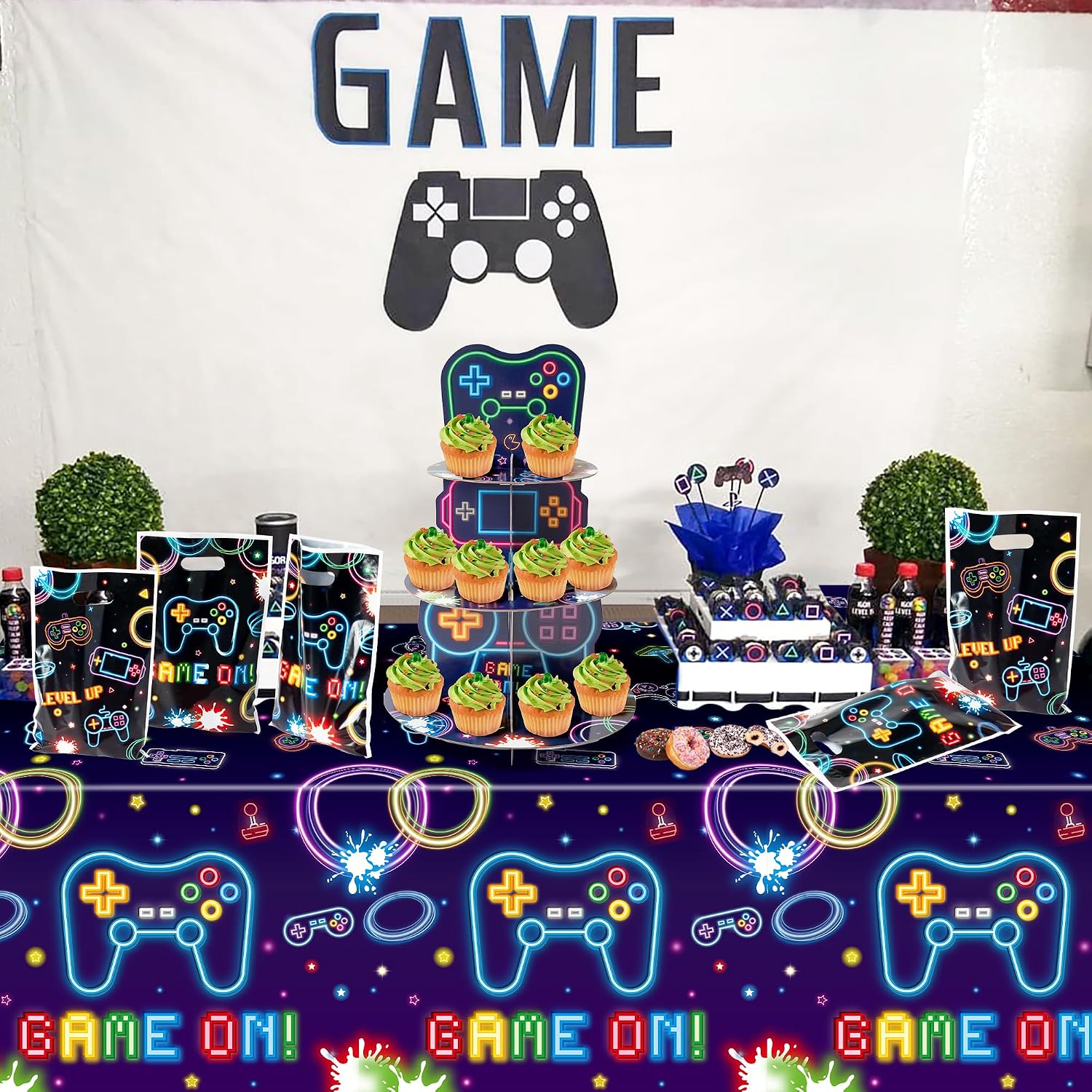Neon Video Game Cupcake Stand Glow Video Game Party Decorations
