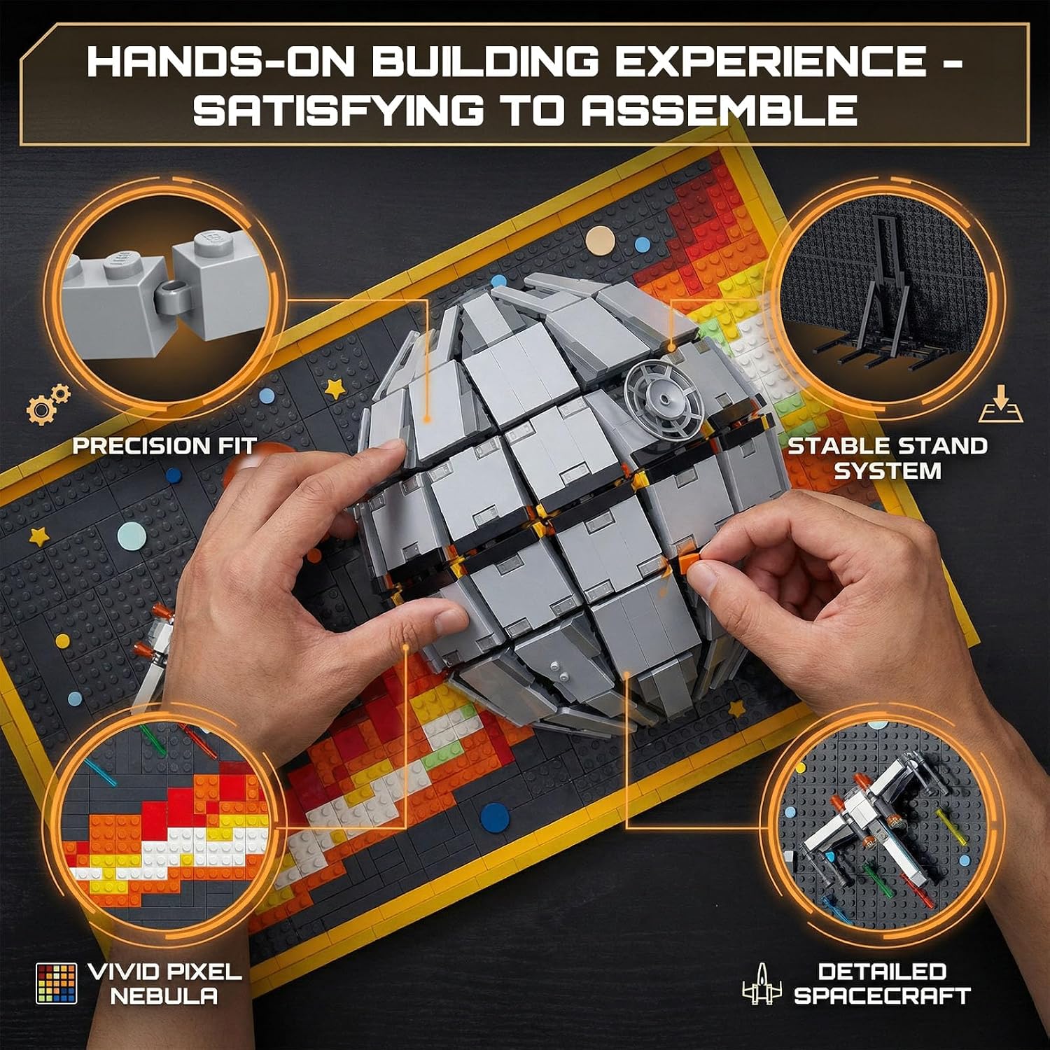 Oblivion Star 3D Building Block Wall Art Set, 1566 PCS Mini Bricks Space Planet Model with Display Stand, Creative DIY Decor for Adults, Galaxy Inspired Construction Kit