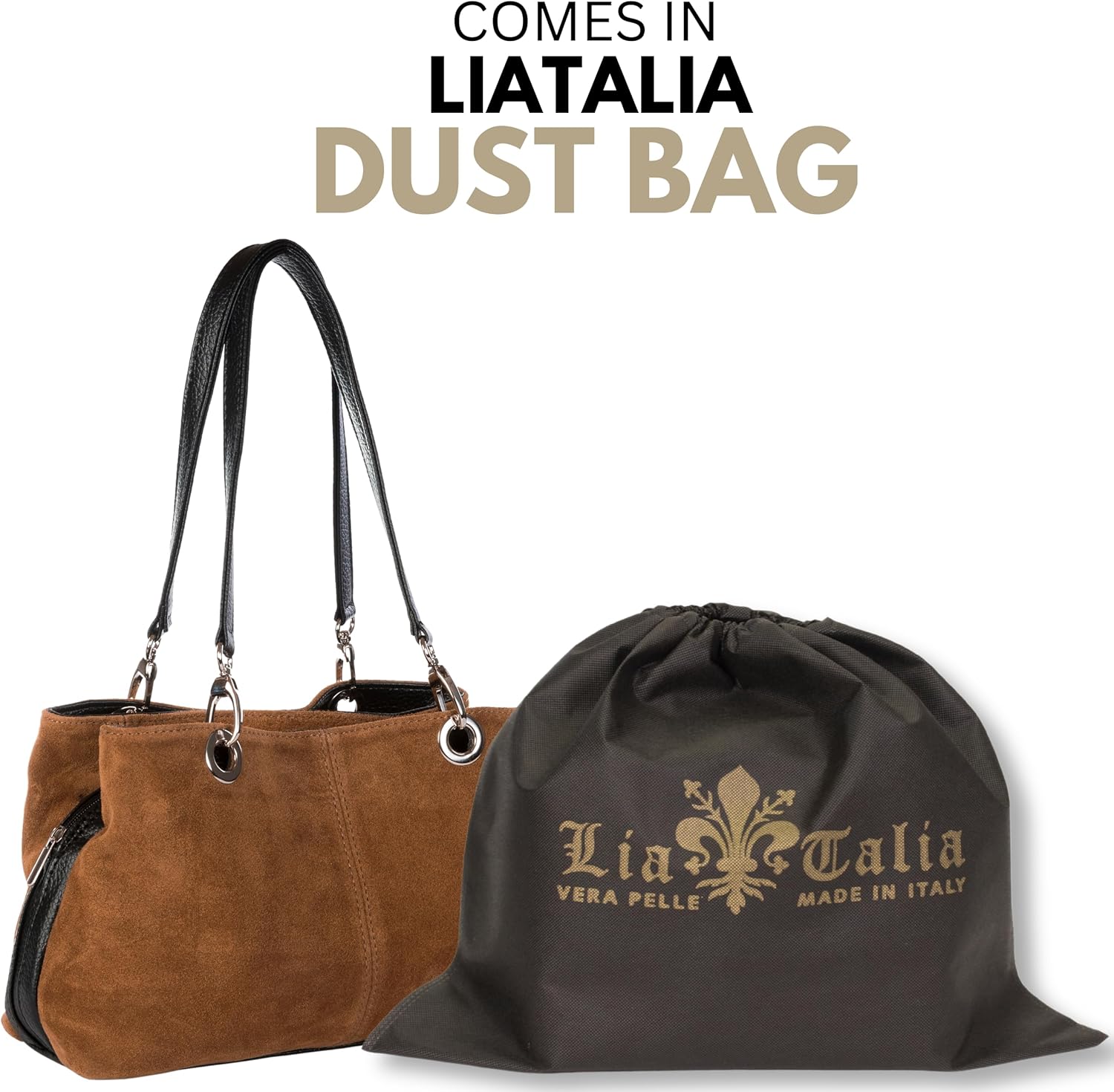 LiaTalia - Lush Italian Suede Womens Twin Handle Multi Zip Pockets Small Shoulder Bag - Holly (Medium Grey)