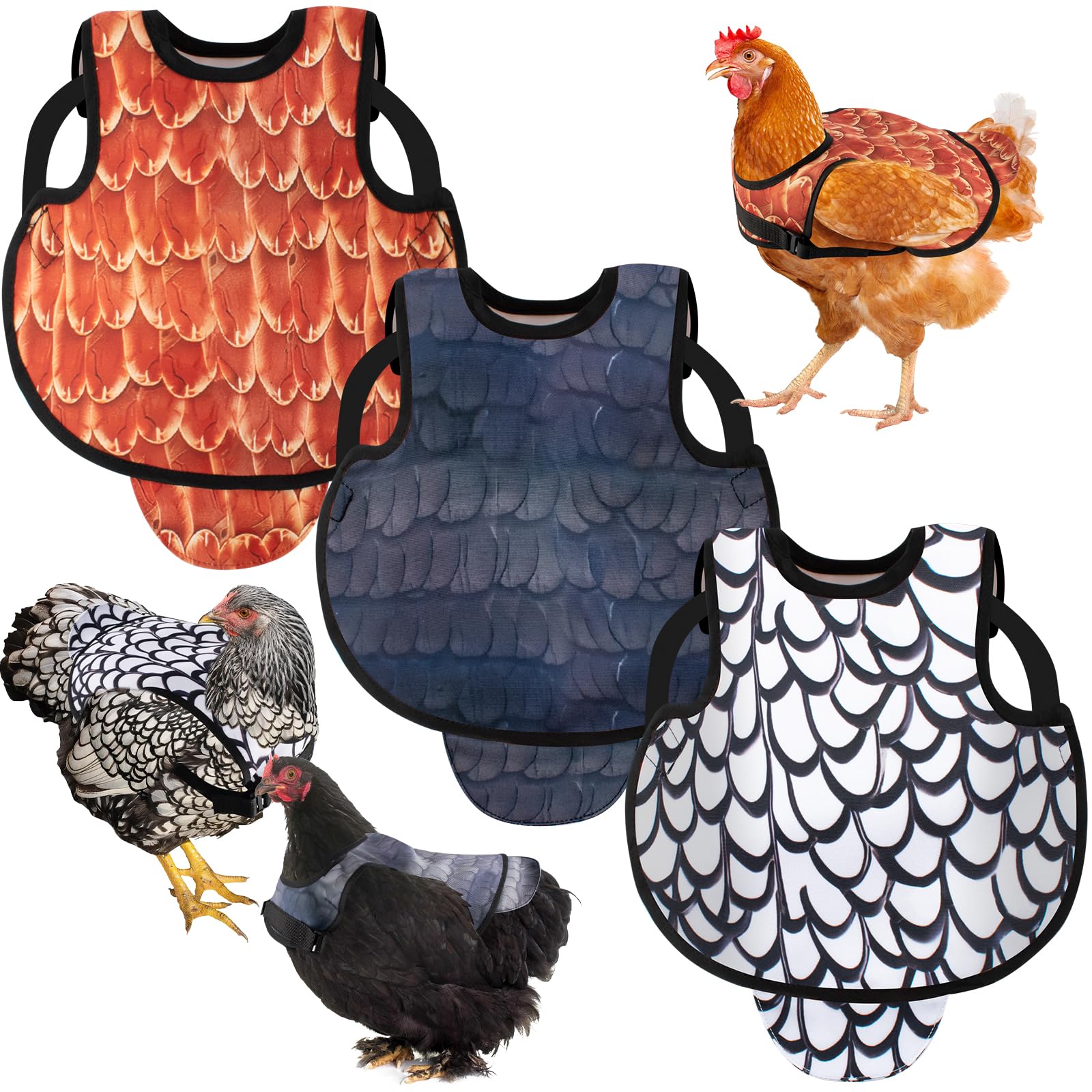 Lot de 3 sangles réglables - Gilet de poulet - Étanche et respirante - Protection latérale - Accessoire de protection contre les plumes de volaille - Accessoire pour poules de petite taille et moyenne