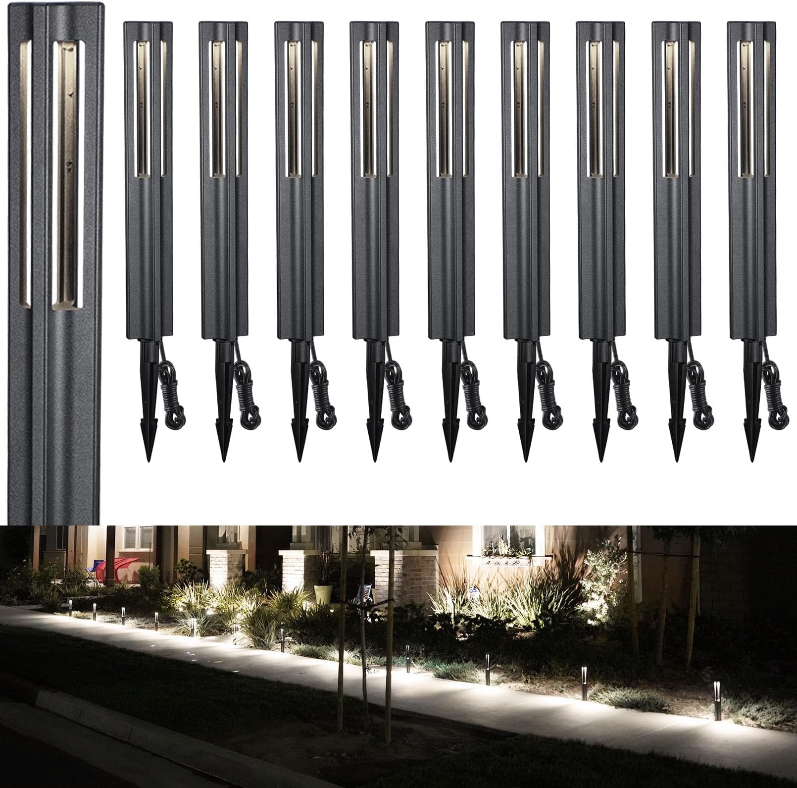 LEONLITE 10-Pack LED Low Voltage Landscape Lights, 3W 12V Pathway Lights Low Voltage, IP65 Waterproof, Landscape Path Lighting with Aluminum Housing, 50,000 Hours, 4000K Cool White, 190lm, Black