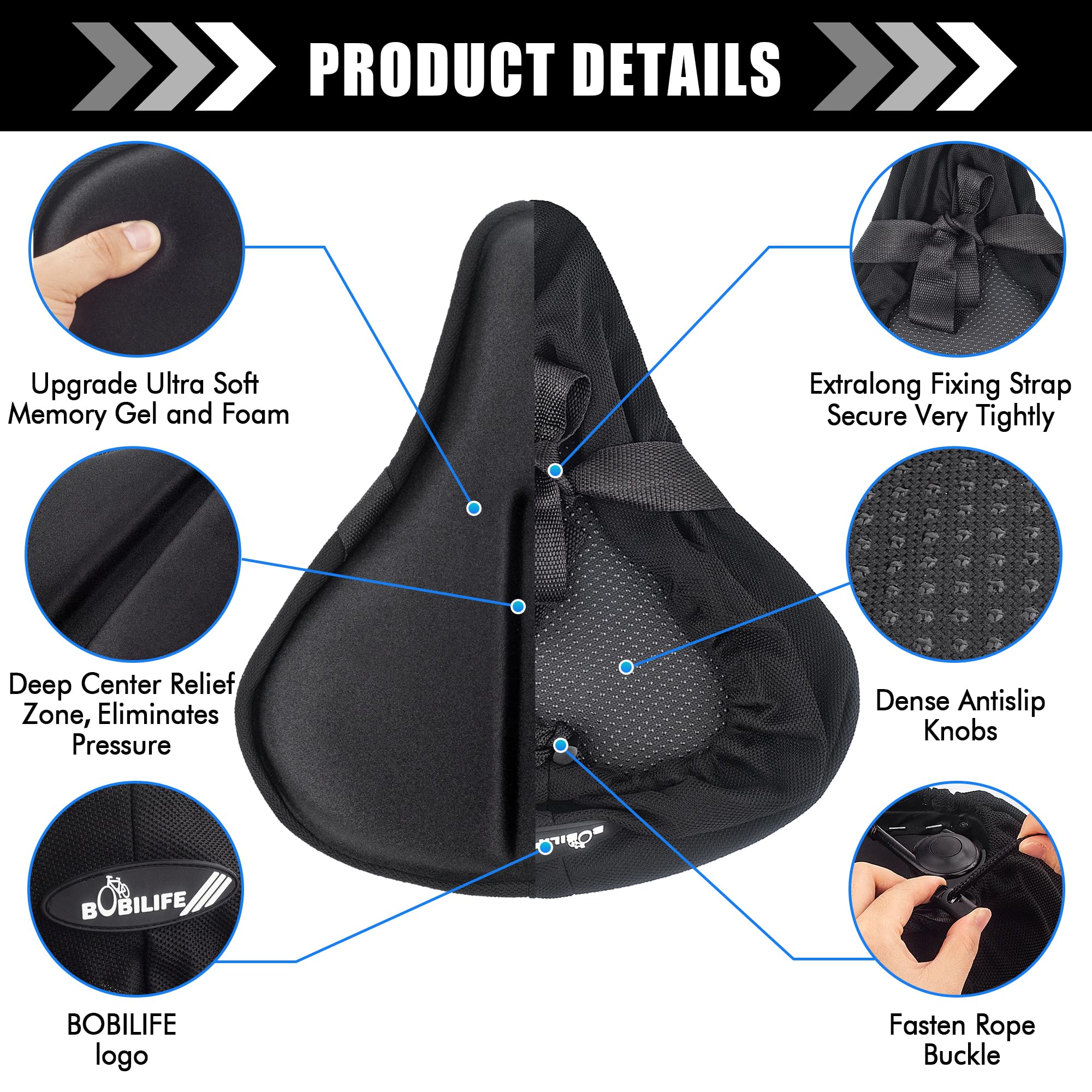 Coussin De Selle Vélo Bikeroo Pour Femmes - Mousse à Mémoire De Forme - Noir