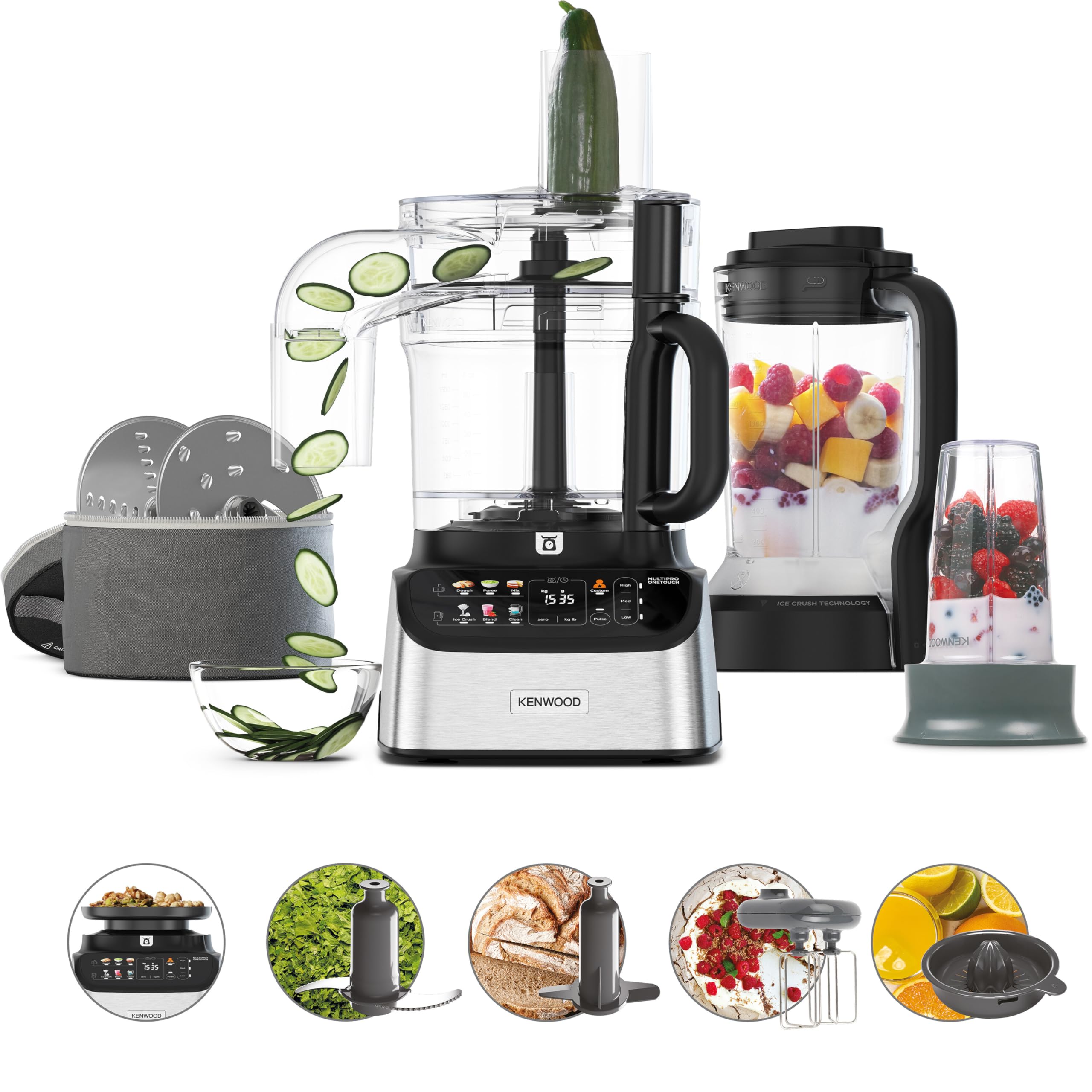 Kenwood MultiPro OneTouch FDM73.850SS - Robot de cocina compacto y batidora de pie, 12 accesorios, 6 programas automáticos, velocidad variable y función de pulso, báscula integrada, 1000 W, color
