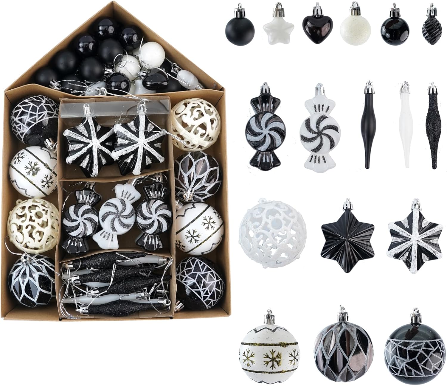 73 Pcs Christmas Ball Ornaments, Tree Decoration Set Christmas Ball Shatterproof Hanging Ornament Decorations for Christmas Tree (Black) 73black