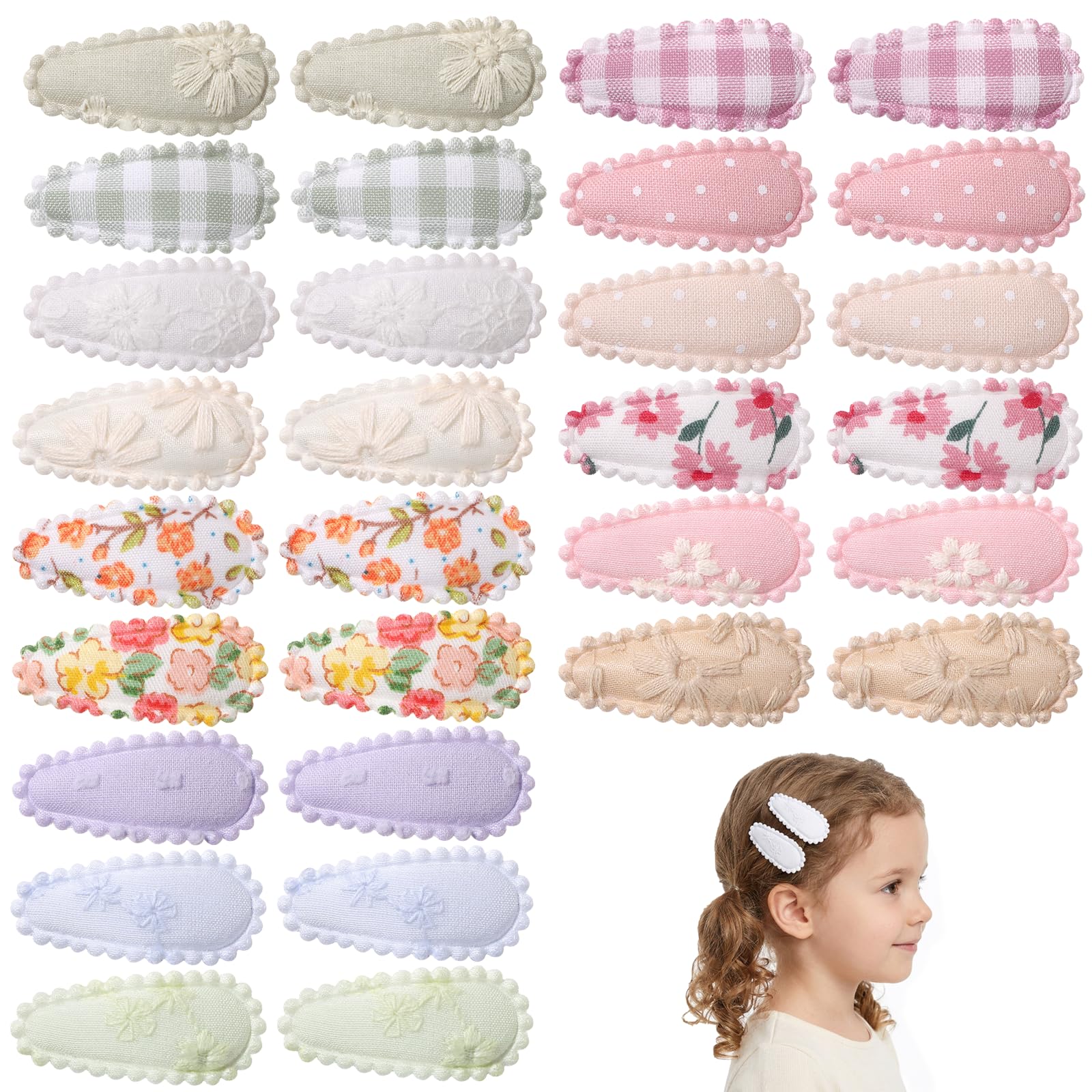Mini Hair Clips in Fabric Motifs, Mixed Colour, 30 Pcs