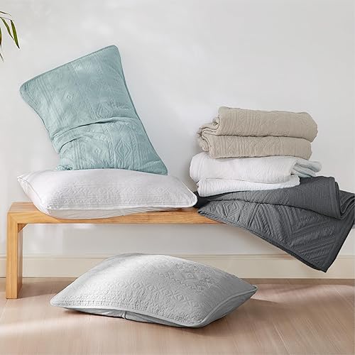 Miniatura 8 de Bedsure Juego de edredón bohemio tamaño Queen, color gris oscuro, moderno patrón geométrico cosido, ultra suave y ligero, 3 piezas, 1 edredón y 2