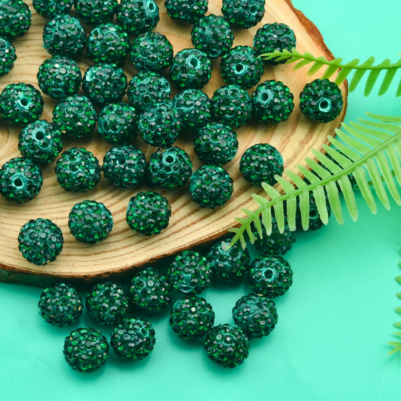 120pcs 10mm Rhinestone Clay Beads, Polymer Fancy Bling Beads for Baseball Necklace, Round Shamballa Disco Sparkly Beads for Jewelry Making-Bottle Green