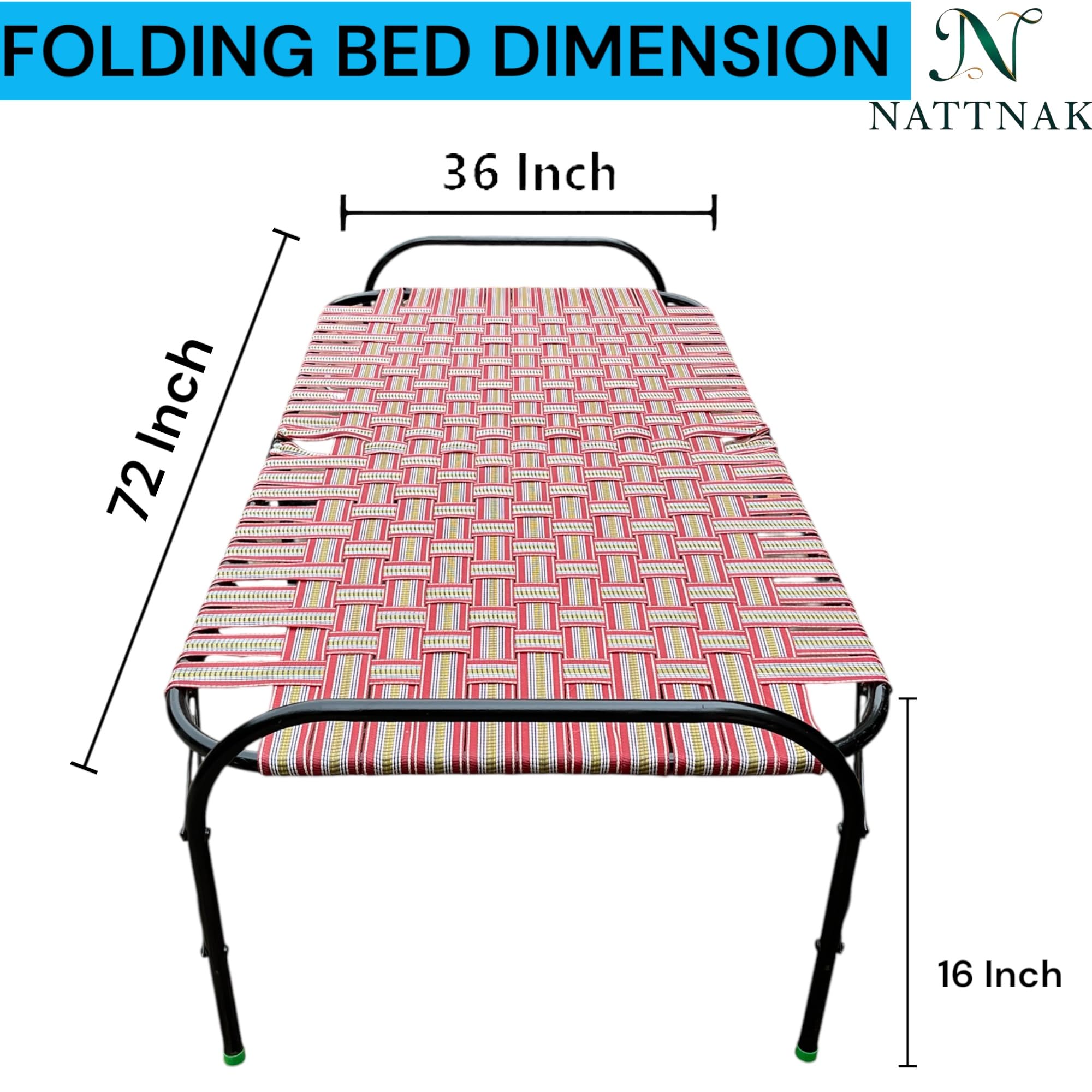 NATTNAK StrongFold Folding Bed 36x72 Inch – Portable Single Bed with Heavy Duty Iron Frame & Nylon Strips – Space Saving Cot for Home, Hostel, Guest Room – Ready to Use (Classic)