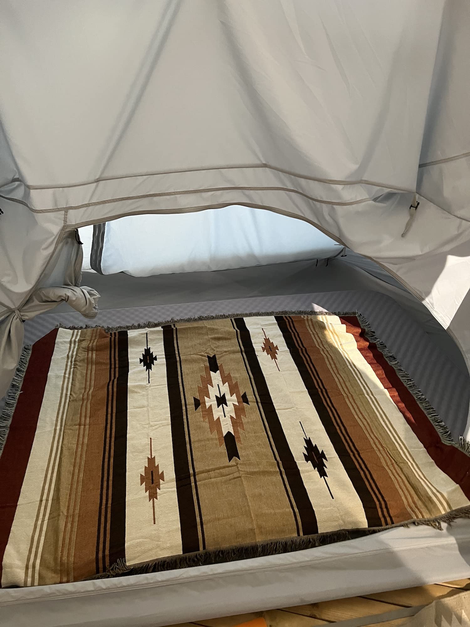 Peel Forest Couverture de glamping - Tapis de camping aztèque tribal - Jetés pour la maison et l'extérieur - Vanlife - Pique-nique (127 x 152 cm)