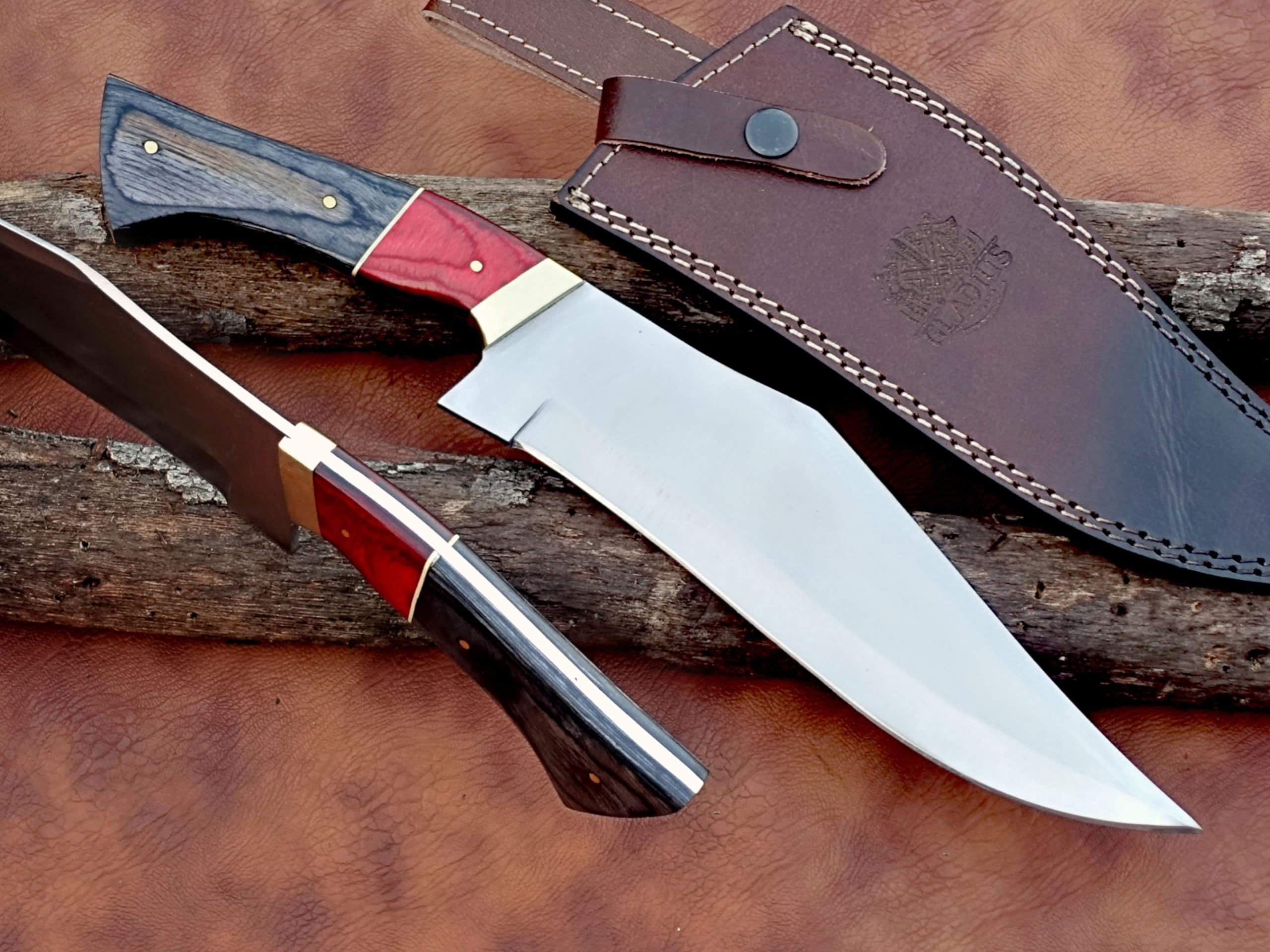 GLADIUS CRAFTS | 14 inch handcrafted hunting knife with leather Sheath, 9-inch Stainless Steel double edged Blade with 5.5-inch handle for Camping, Outdoor, Bush craft
