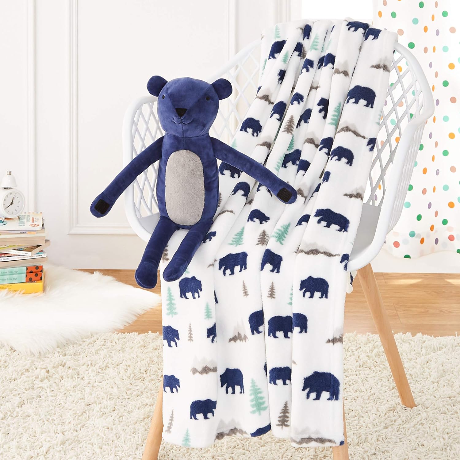 AmazonBasics Kids Patterned Throw Blanket with Stuffed Animal Bear