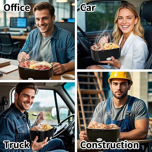 Miniatura 2 de Lonchera eléctrica con calefacción para adultos con 2 contenedores de 1.5 L, portátil de 100 W, 3 en 1, lonchera térmica rápida para hombres,