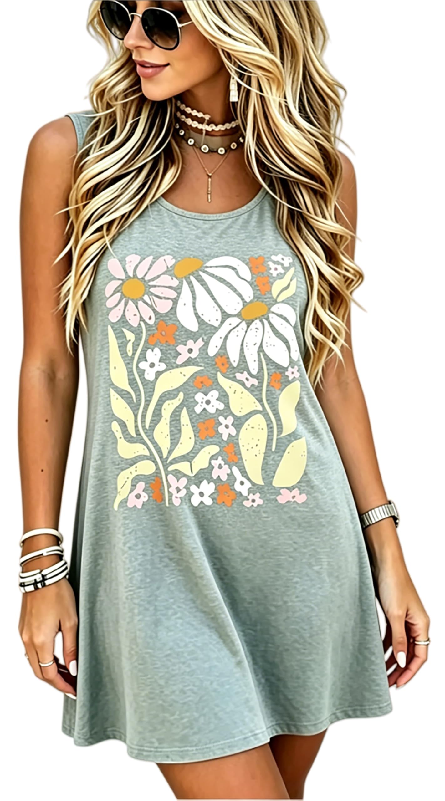 Summer Dresses Women Boho Floral Sundress Casual Country Concert Tank Dress