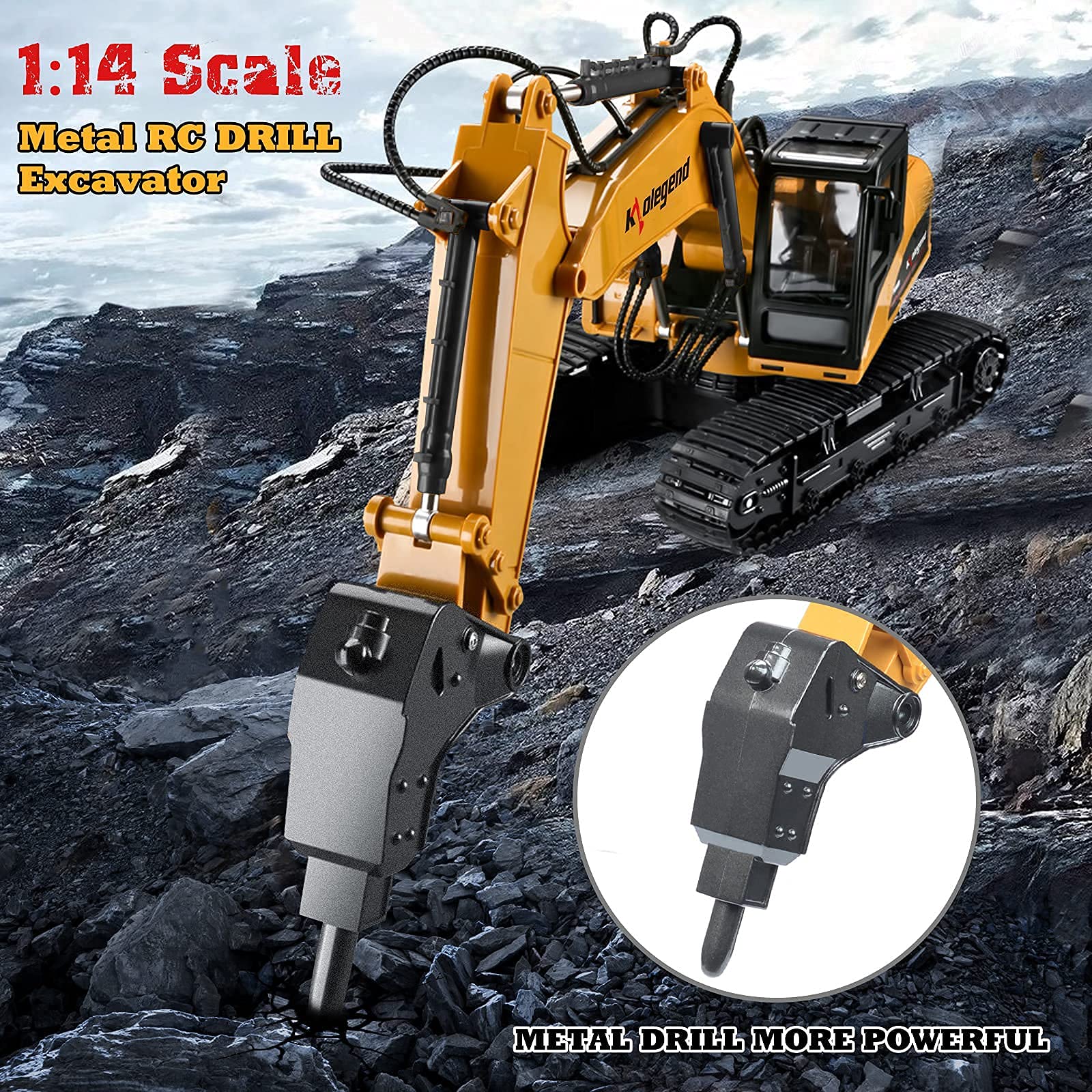 kolegend 3 in 1 Remote Control Excavator with Grab Drill Metal Shovel