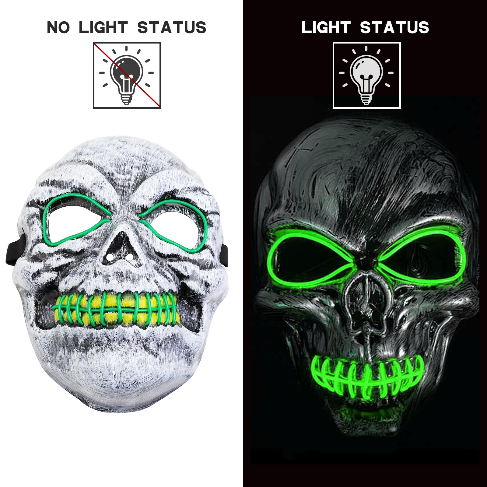 Halloween Mask with LED Lights - Scary Light-Up Mask for Costume Parties Cosplay, Masquerade & Carnival Festivals (white C) - Image 2