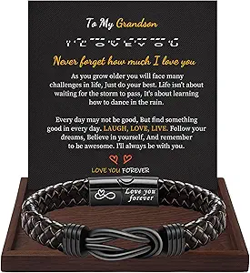 I Love You Gifts for Him Leather Bracelet for Men Knot Infinity Bracelets Valentines Day Gift for Husband Boyfriend Dad Son Grandson Anniversary Birthday Jewelry Graduation Gifts for Him 2024