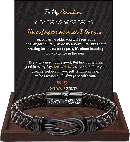 I Love You Gifts for Him Leather Bracelet for Men Knot Infinity Bracelets Valentines Day Gift for Husband Boyfriend Dad Son Grandson Anniversary Birthday Jewelry Graduation Gifts for Him 2024