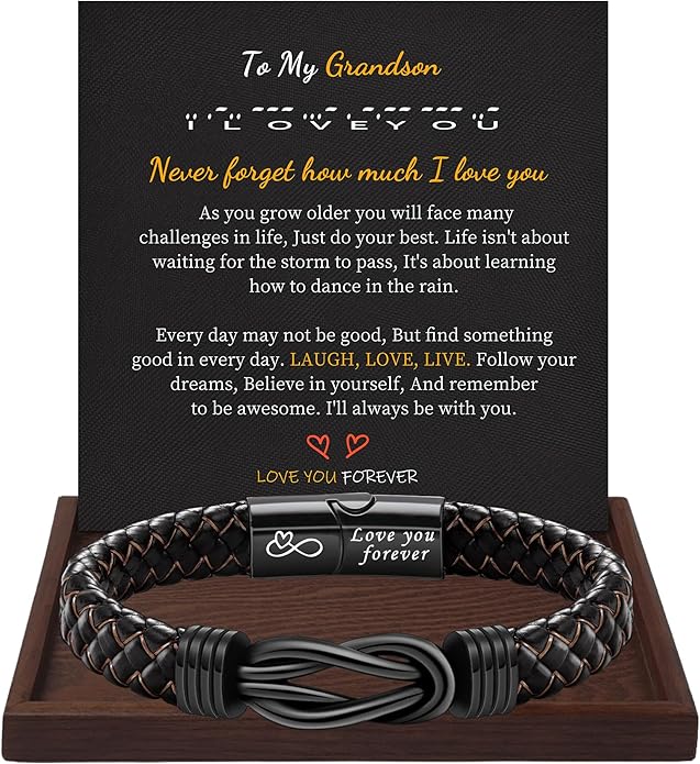 I Love You Gifts for Him Leather Bracelet for Men Knot Infinity Bracelets Valentines Day Gift for Husband Boyfriend Dad Son Grandson Anniversary Birthday Jewelry Graduation Gifts for Him 2024