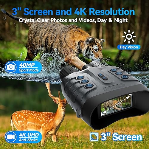 Miniatura 4 de Gafas de visión nocturna, prismáticos de visión nocturna a todo color 4K para adultos con pantalla HD de 3 pulgadas, batería de 10000 mAh y rango