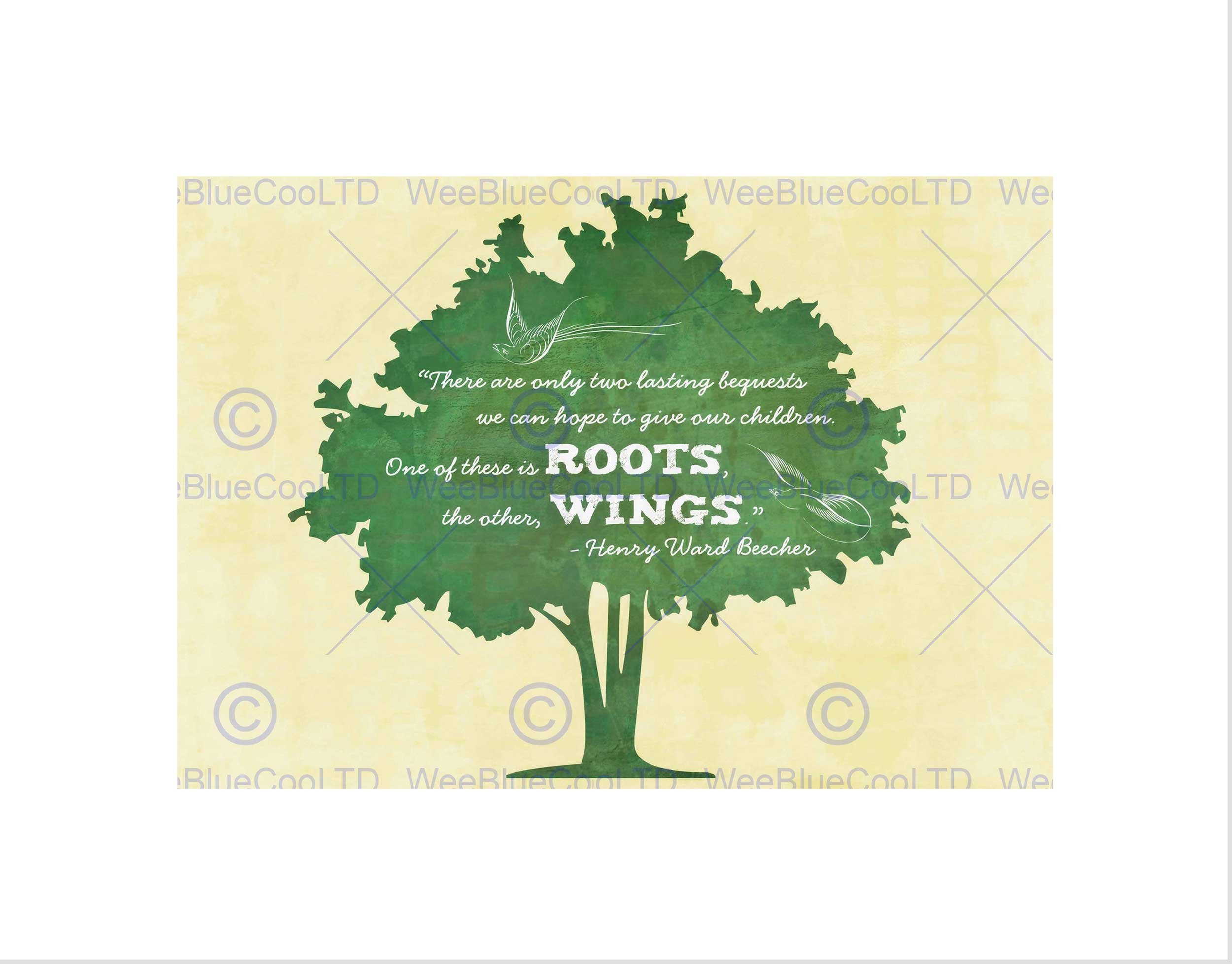Wee Blue Coo Bequests Children Roots Wings Beecher Quote Typography Ivory Art Wall Art Print