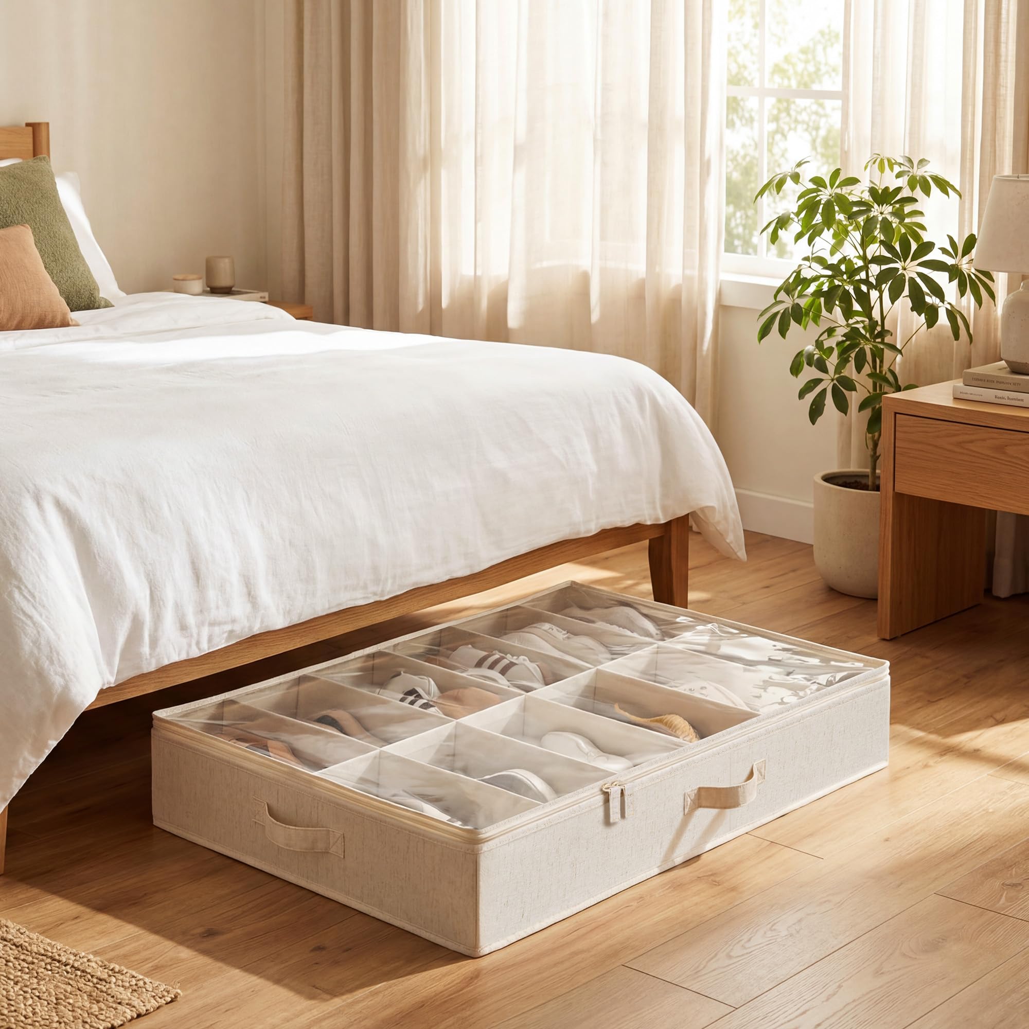 StorageWorks Organizer per scarpe per armadio, può contenere fino a 24 paia, confezione da 2 contenitori per scarpe in tessuto ultra spesso sotto il letto, con supporto inferiore e divisori regolabili