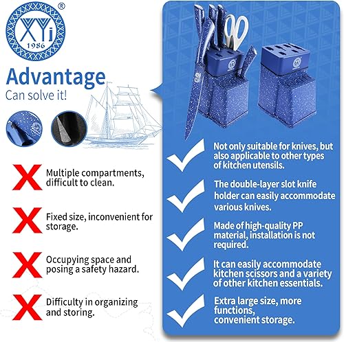 Miniatura 5 de XYJ Auténtico desde 1986, juego de cuchillos de cocina, juego de cuchillos de cocina de acero inoxidable con soporte para cuchillos, cuchillo de