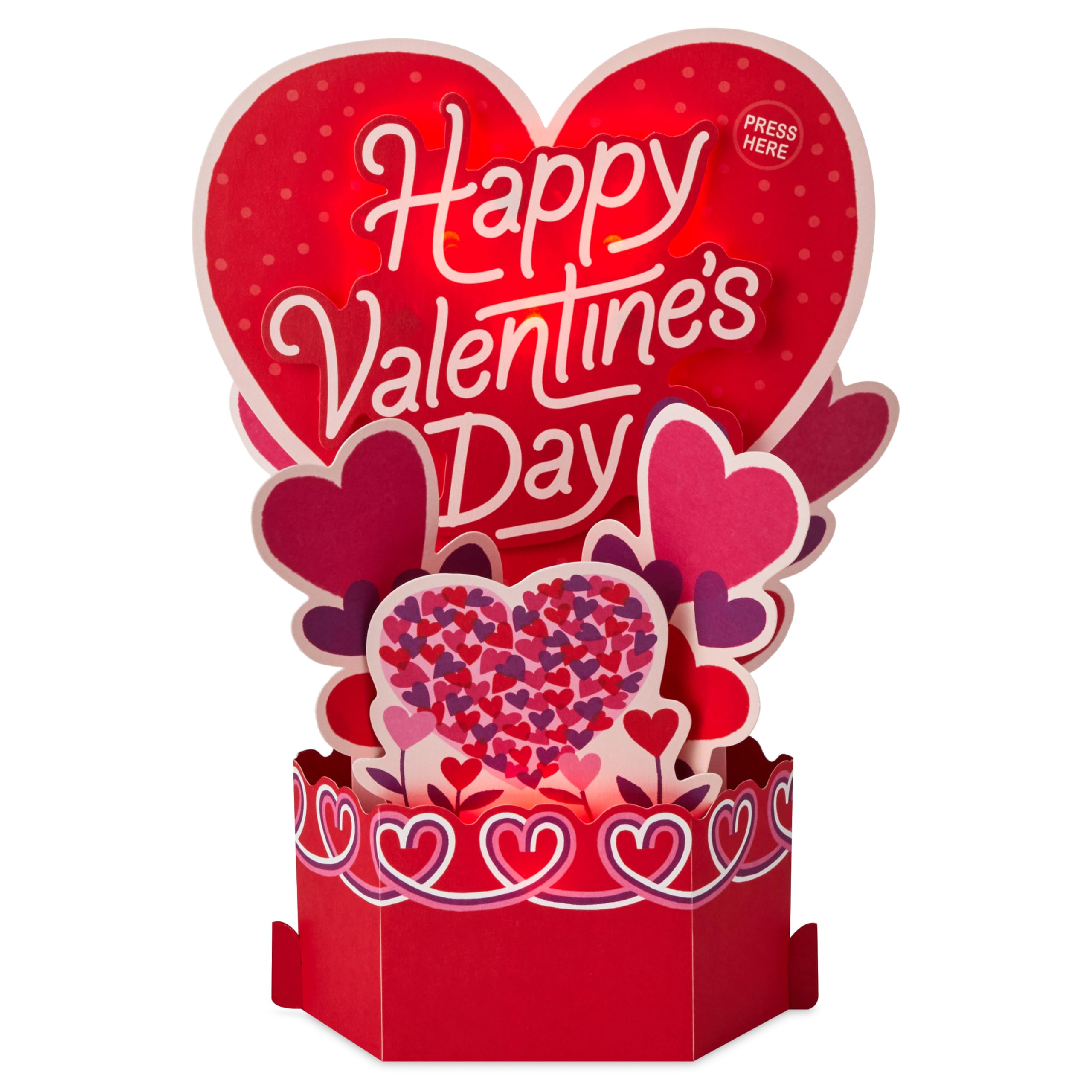Hallmark Valentines Day Card, 3D Pop-Up, Hearts Scene Design, Musical, Light Up, Red, Pink, 3D Light Up Heart - Image 2
