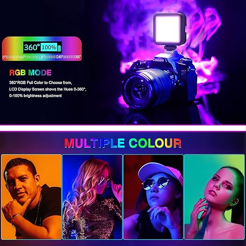 Miniatura 3 de Altson Luz de video LED RGB magnética Luz de cámara LED 360 a todo color Iluminación de fotografía portátil con 3 zapata fría, 2000mAh CRI