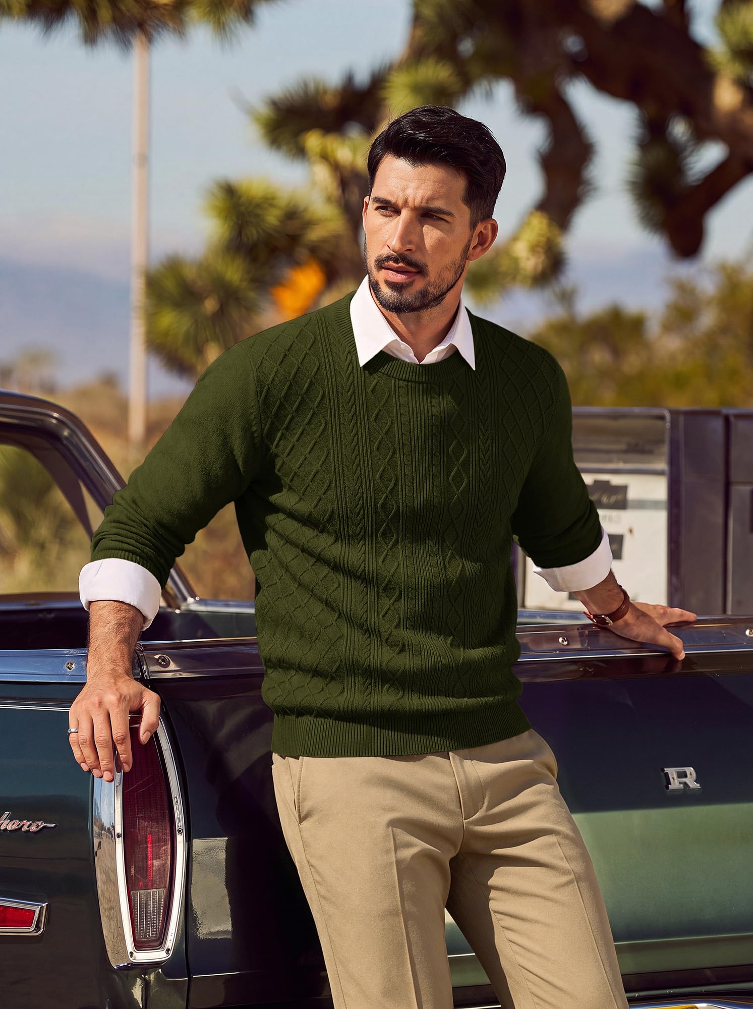 PJ PAUL JONES Jersey para hombre con cuello redondo y cuello redondo