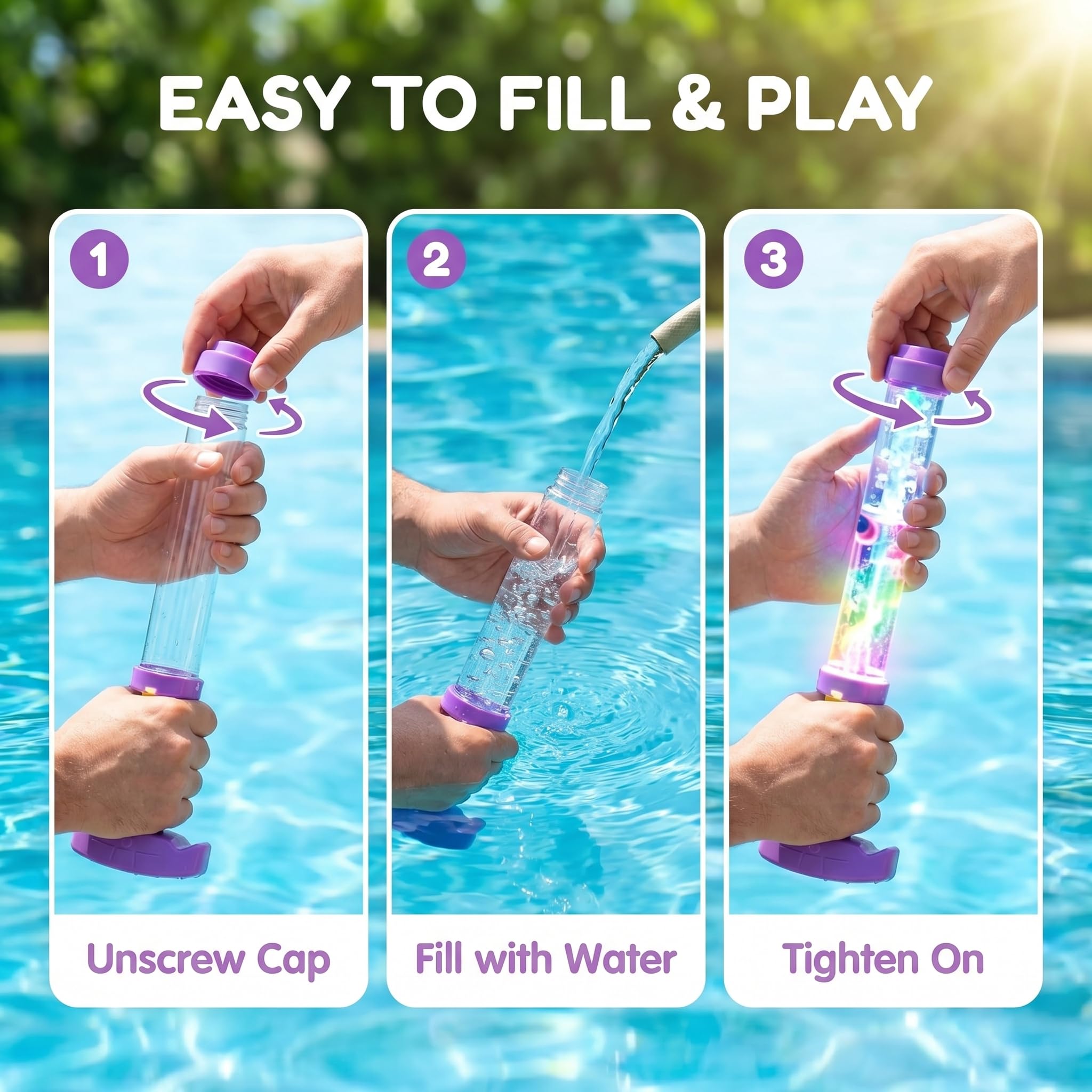 Pistole Ad Acqua LED Arcobaleno Luminose, Pistole Ad Acqua Per Bambini, Effetto Fuoco d'Arte Magico, Giocattolo Spruzza-Acqua Effetto Fuochi D'Artificio, Estivo Che Incanta Come Per Magia (3PCS)