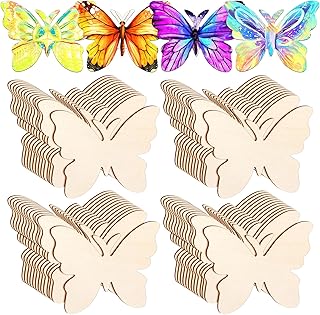 Newbested 48 Pack Unfinished Natural Wood Butterfly Shaped Cutouts - Ideal for Painting, DIY Crafts, Gift Tags & Home Decor