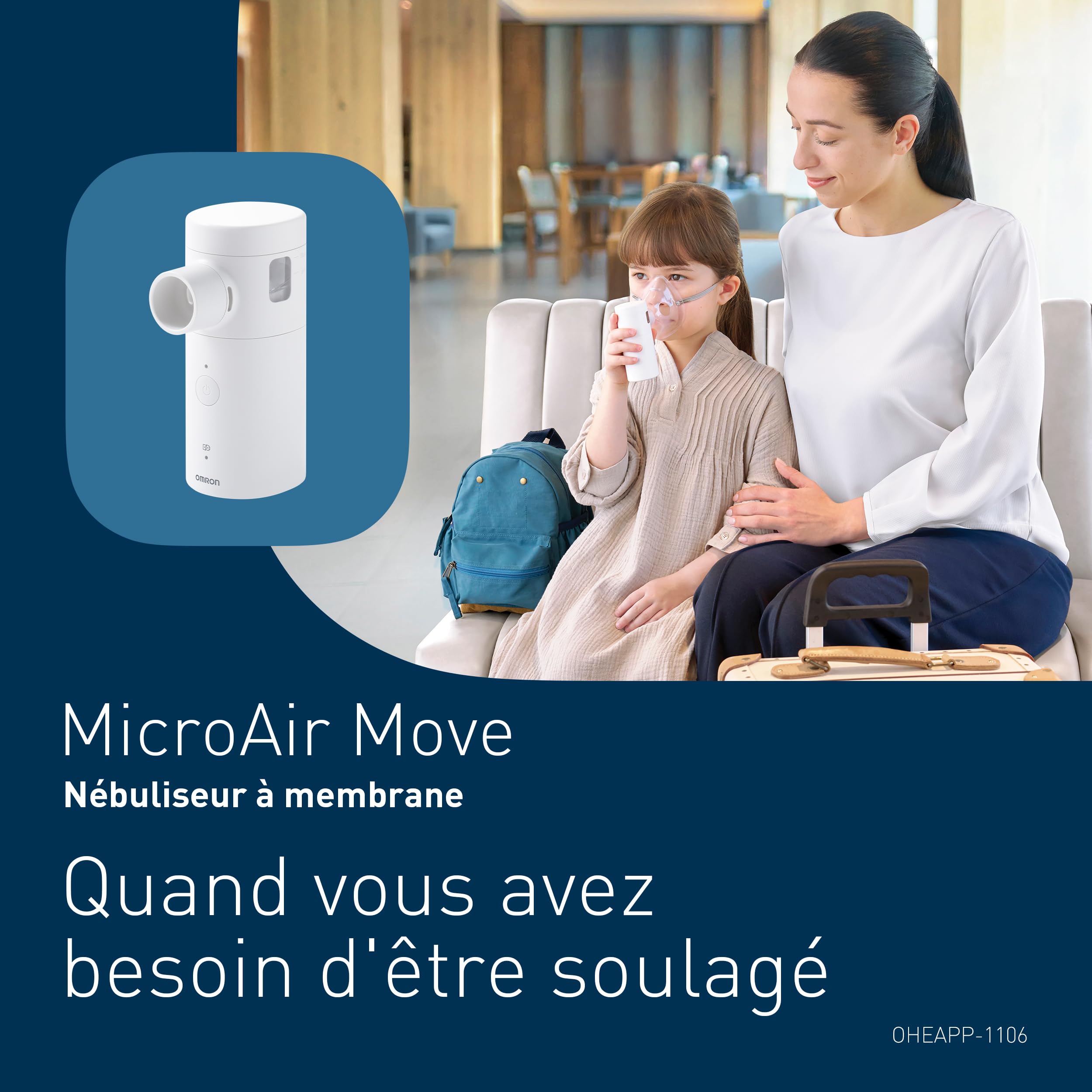 OMRON MicroAir Move Inhalateur Portable Silencieux | Nébulisateur Enfant et Adulte avec 2 Masques et Embout Buccal | Rechargeable USB-C | Soulagement Toux et Rhume