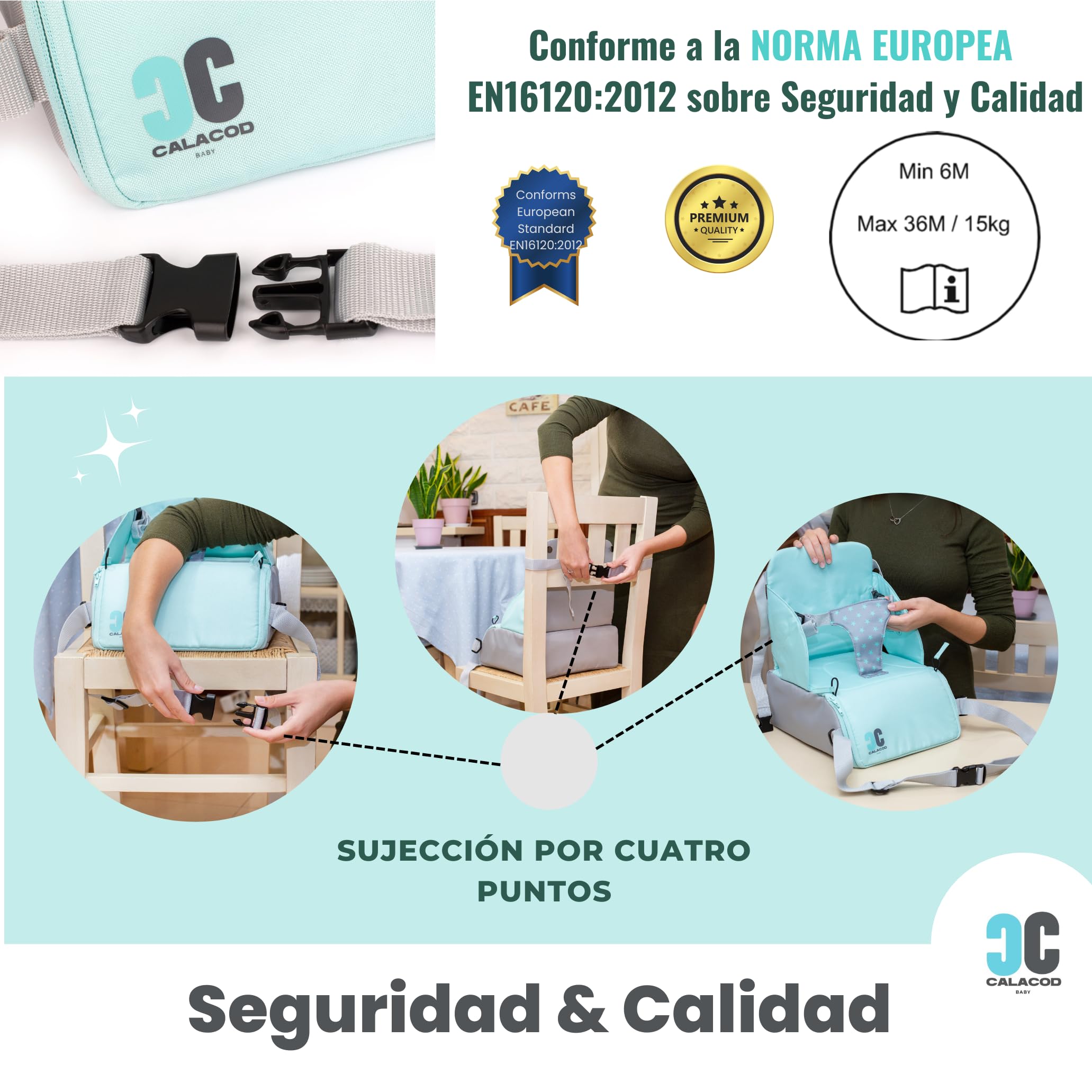 Trona portatil bebe de diseño - 2 en 1: trona de viaje + bolsa de gran capacidad - alzador/elevador de silla para mesa de comer - trona plegable ligera - 6m/3 años (15kg), color UNISEX