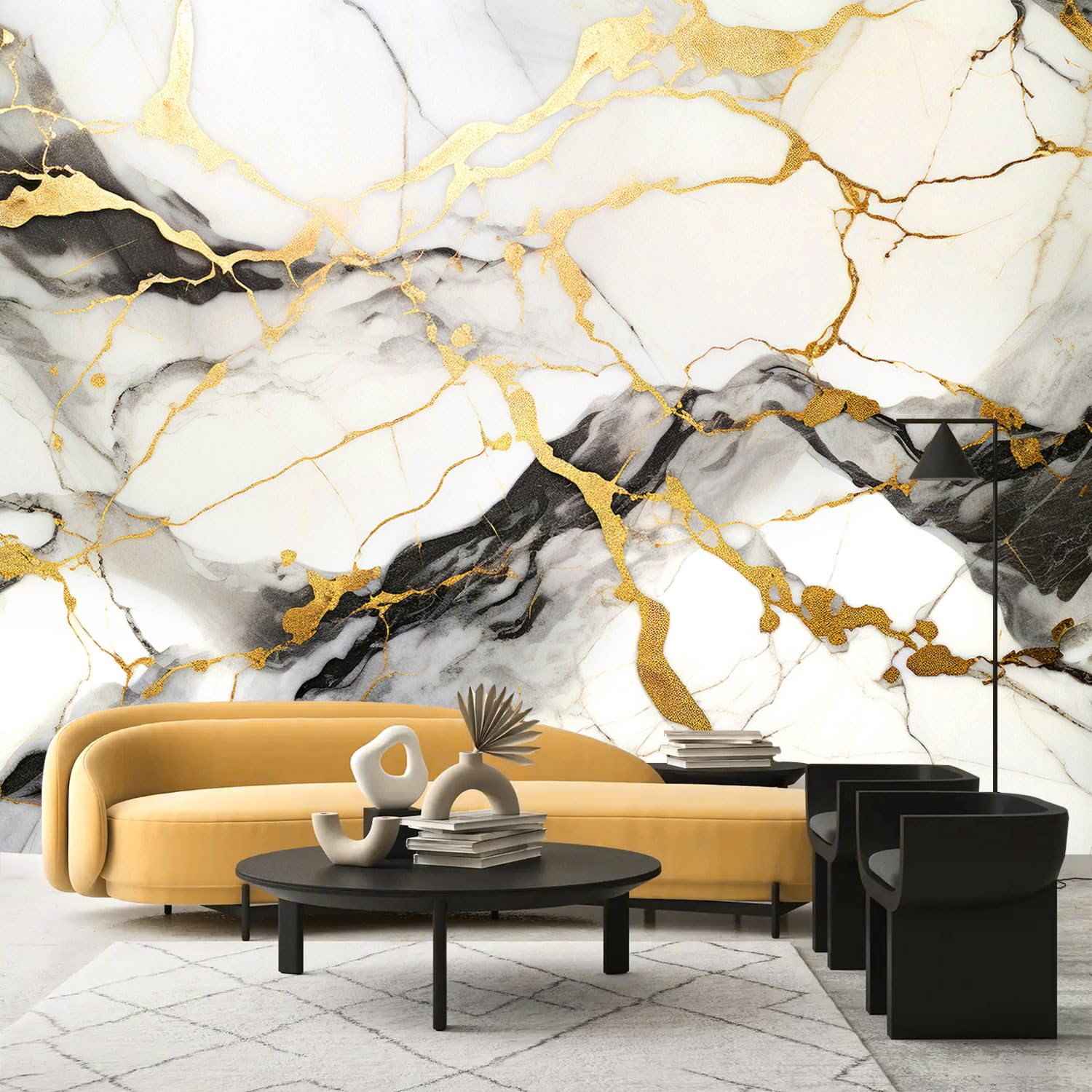Photo 1 of Black and Gold Marble Peel and Stick Wallpaper self-Adhesive Walls Mural for Bedroom