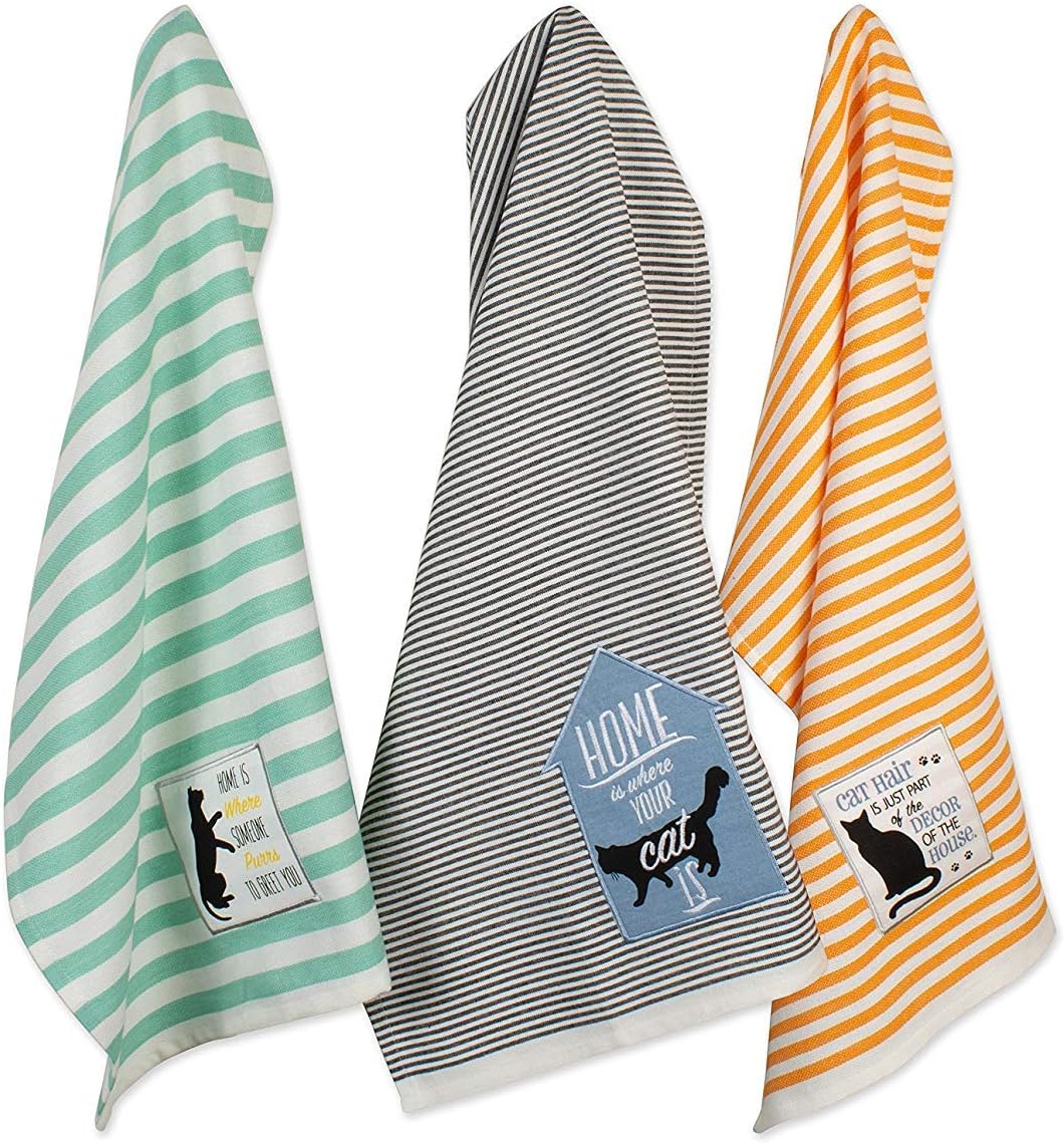 DII Everyday Pets Kitchen Collection Absorbent Dishtowel Set, 18x28, Cat's Meow, 3 Count