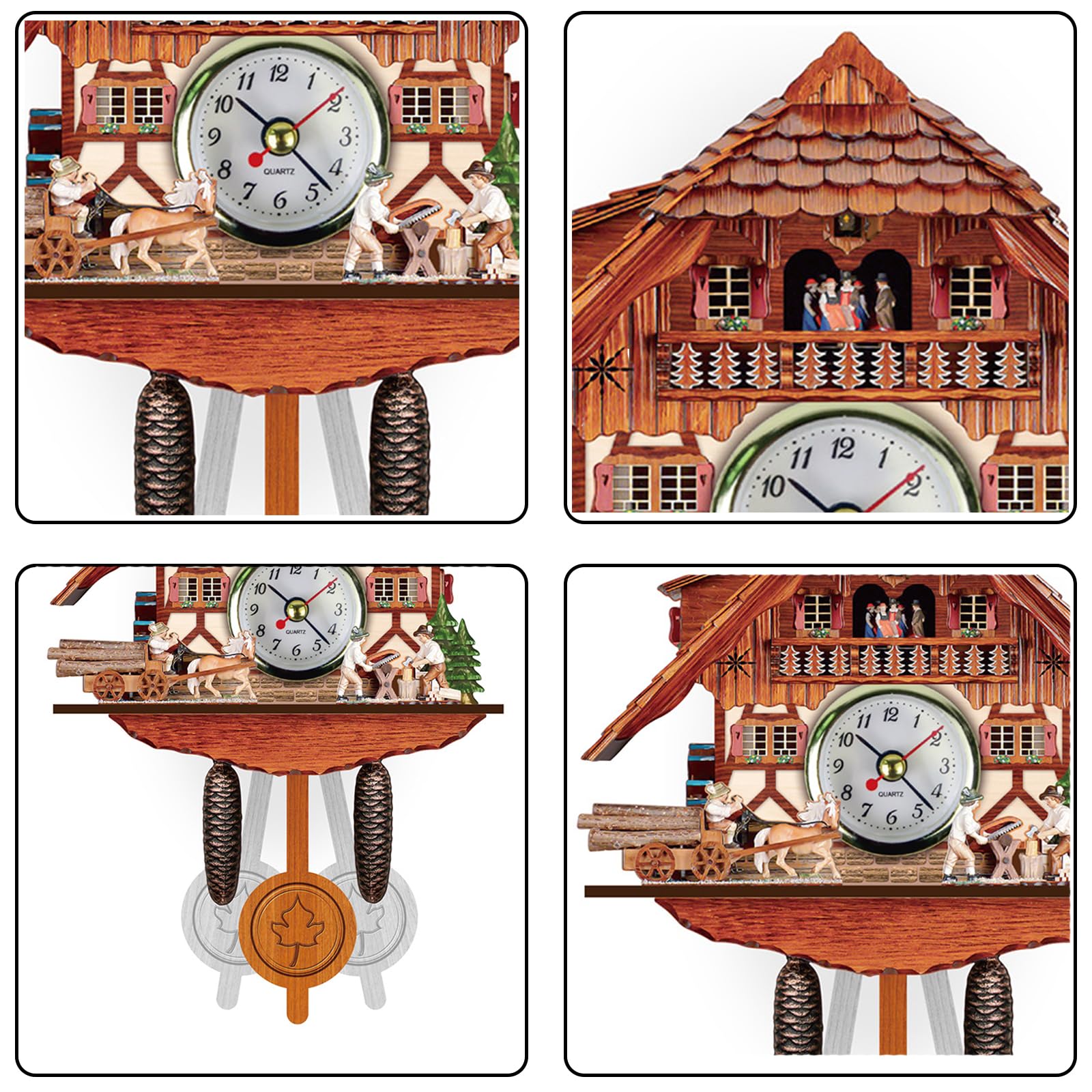 SANON Reloj Cuco, Reloj Cuco Pared, Reloj de Cuco Pared, Reloj de Cuco, Reloj de Cuco, Reloj de Cuco de Madera con Péndulo para Sala de Estar y Dormitorio