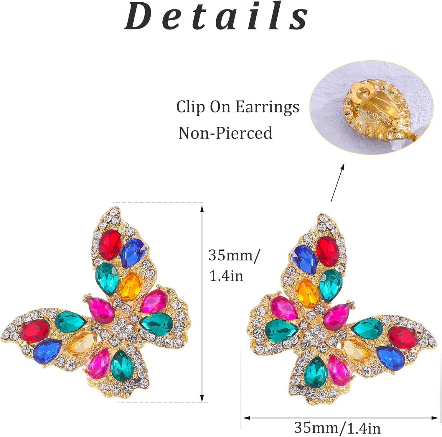 Butterfly Clip on Earrings Statement Faux Rhinestone Crystal Sparkly Clip on Earrings for Women Hypoallergenic Non-Pierced Clip on Dangle Earrings Women Birthday Xmas Valentine's Day Gifts - Image 7