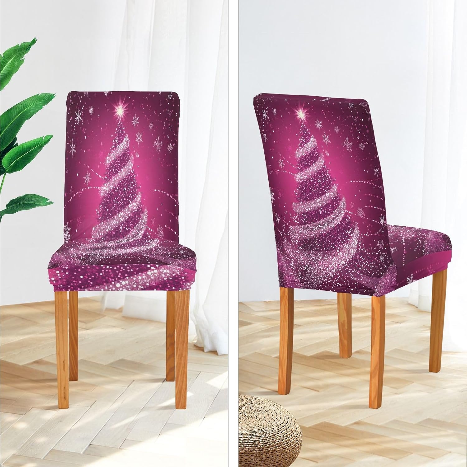 ALAZA Chair Covers for Dining Room, Purple Christmas Tree Stretch Chair Cover Sets Chair Protector Removable Washable for Ktichen Restaurant Hotel
