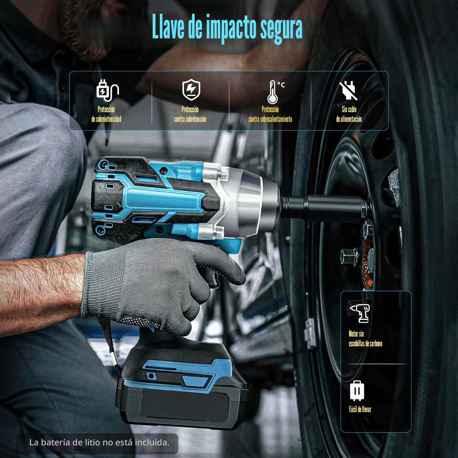 Atornillador de impacto con batería de 1/2 pulgadas, sin escobillas, 520 Nm, 18 V, compatible con luz LED, sin escobillas, para Makita (sin batería, sin cargador)