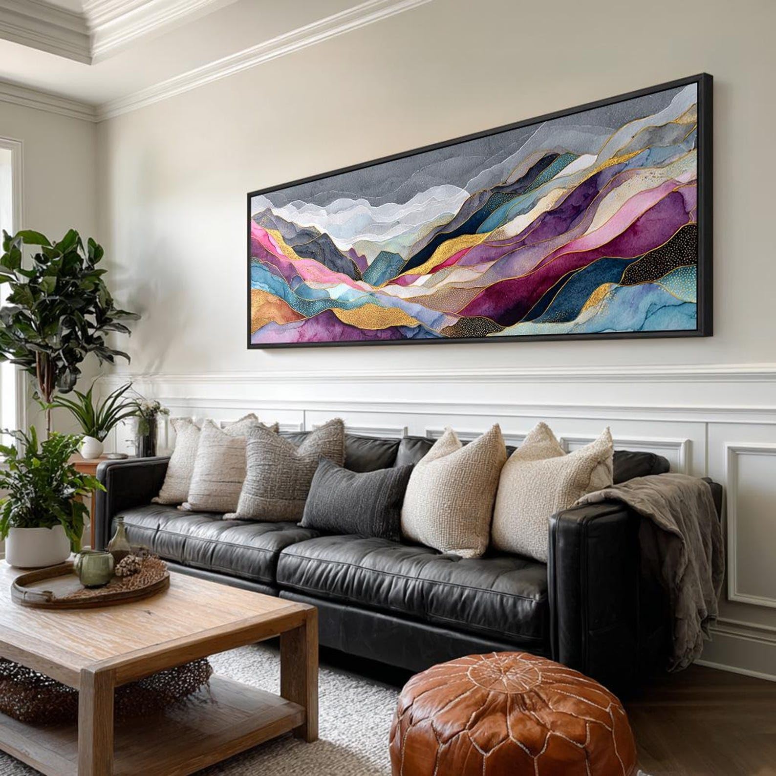 YUSUZHU Quadro orizzontale con tramonto, stampa su tela o poster con paesaggio lungo e stretto, decorazione con tramonto ampio per ufficio, corridoio e soggiorno (35x105 cm/senza cornice)