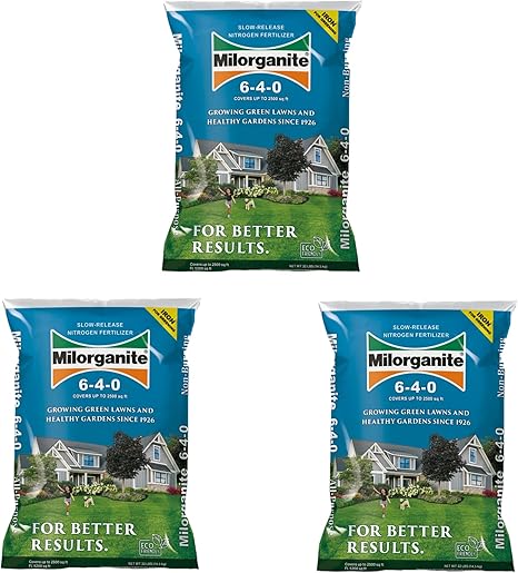 Milorganite All-Purpose Eco-Friendly Slow-Release Nitrogen 6-4-0 Fertilizer, 32 Pound Bag (Pack of 3) - for Lawns, Flowers, Gardens