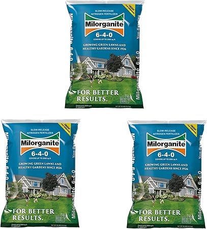 Milorganite All-Purpose Eco-Friendly Slow-Release Nitrogen 6-4-0 Fertilizer, 32 Pound Bag (Pack of 3) - for Lawns, Flowers, Gardens