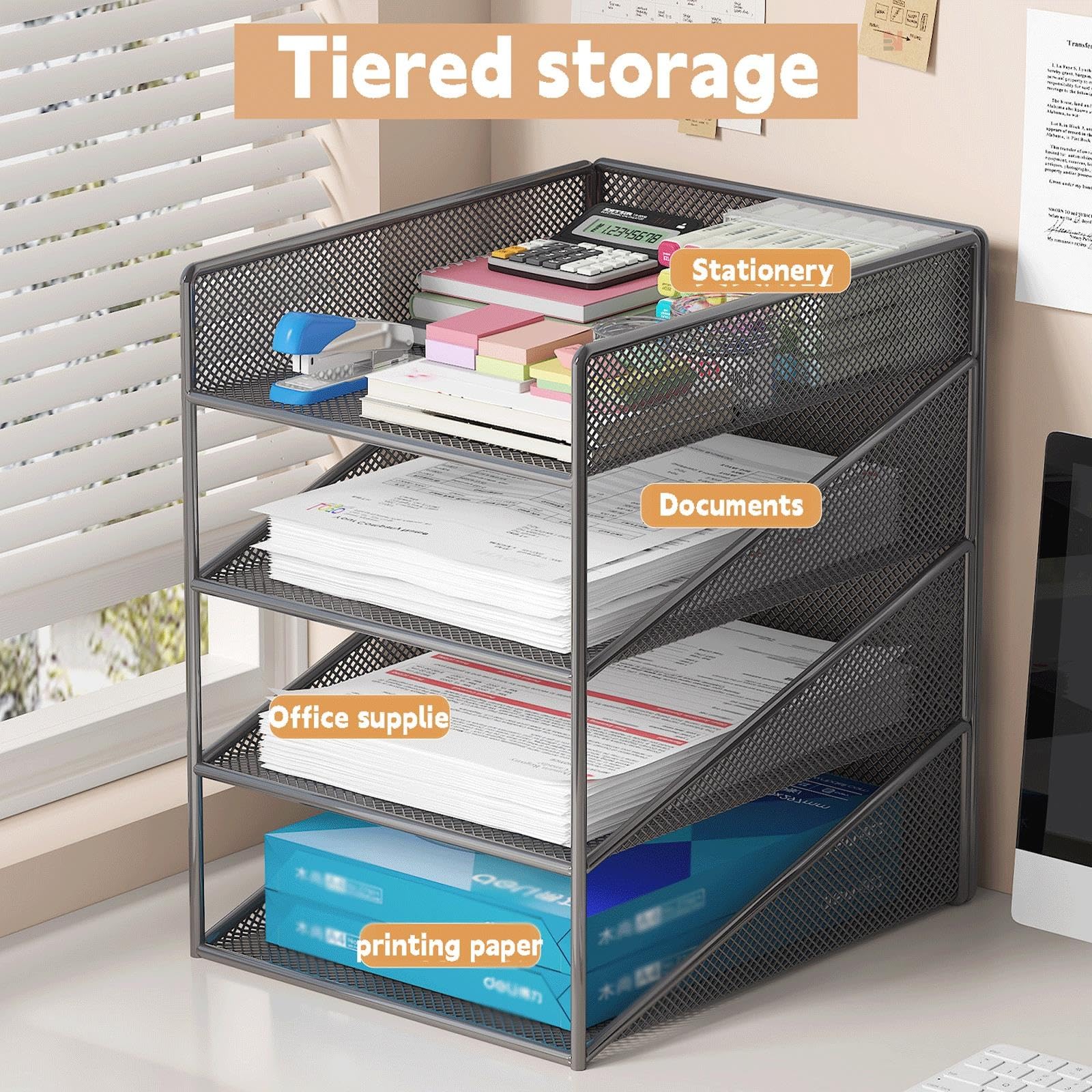 Porta Documenti da Scrivania, Metallo Porta Documenti Ufficio Scrivanias, Organizer da scrivania per Ufficio Domestico e Scola(White,5tier)