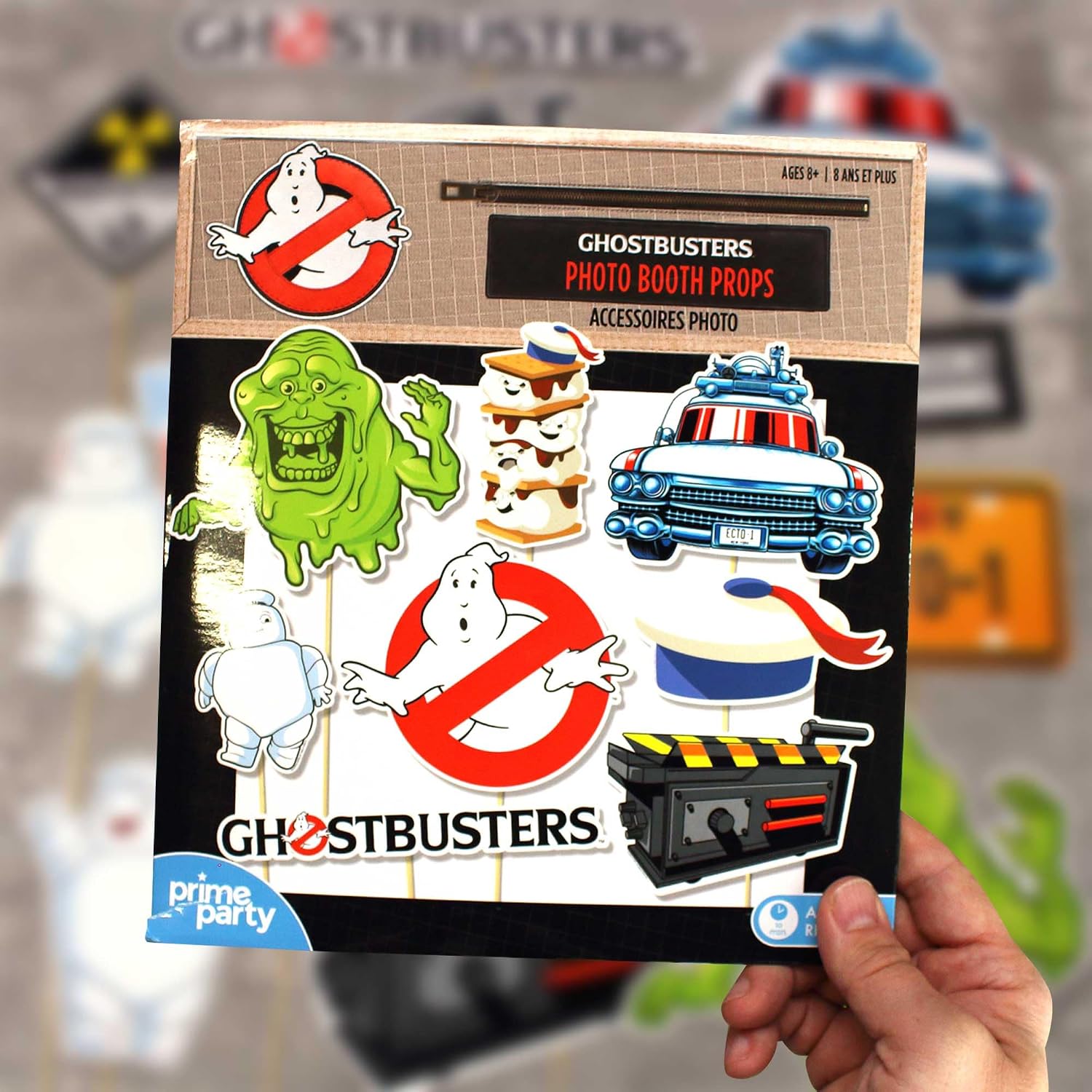 Ghostbusters Photo Booth Props Set with No-Ghost Logo and Mini-Pufts - Includes Black Eyemask, 15 Themed Props Including Slimer, The Ecto1, and Mini-Pufts