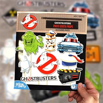 Ghostbusters Photo Booth Props Set with No-Ghost Logo and Mini-Pufts - Includes Black Eyemask, 15 Themed Props Including Slimer, the Ecto1, and Mini-Pufts