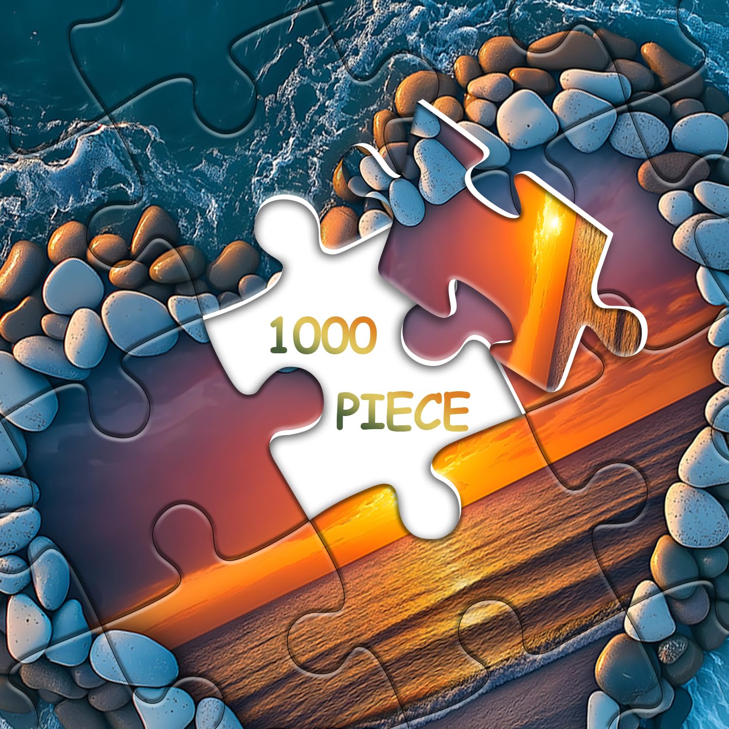 PICKFORU Beach Puzzles for Adults 1000 Piece, Ocean Heart Colorful Sunset Jigsaw Puzzle Scenic Scenery, Summer Marine Love Themed - Image 9