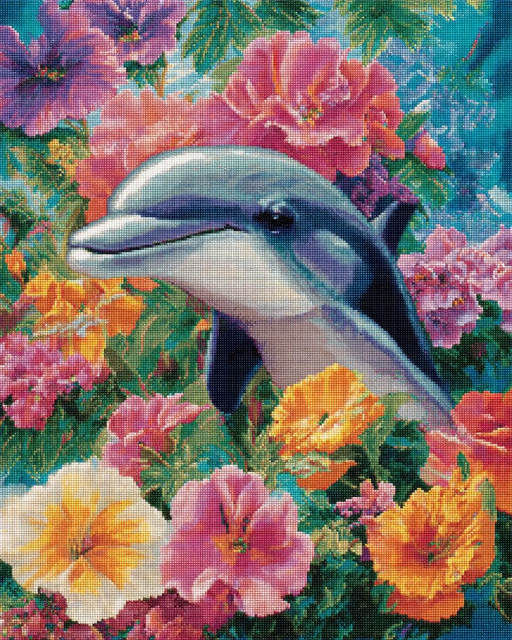 Rkflgew E Diy Bead Mbroidery Kit Dolphins And Flowers 50X70cm
