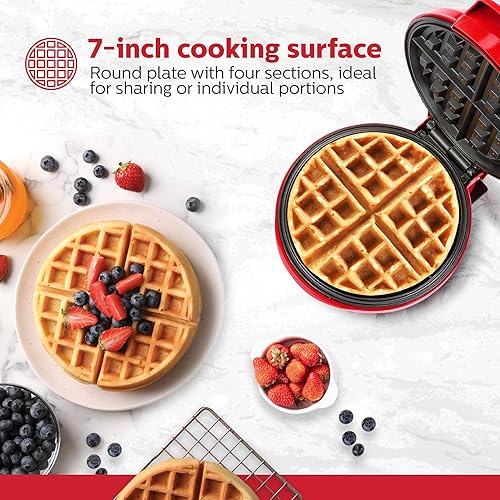 Miniatura 2 de Holstein Housewares waflera belga de 7 pulgadas, revestimiento antiadherente, rojoacero inoxidable, deliciosos waffles en minutos para comidas