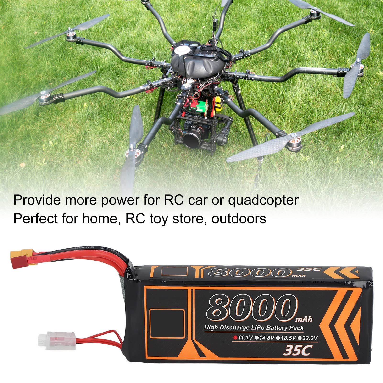 Generic Batteria LiPo 11.1V 8000mAh 35C 3S con Spina XT60 per Auto RC Quadcopter Droni Runtime Ad Alta Potenza Compatibile con Slash E FPV Racing